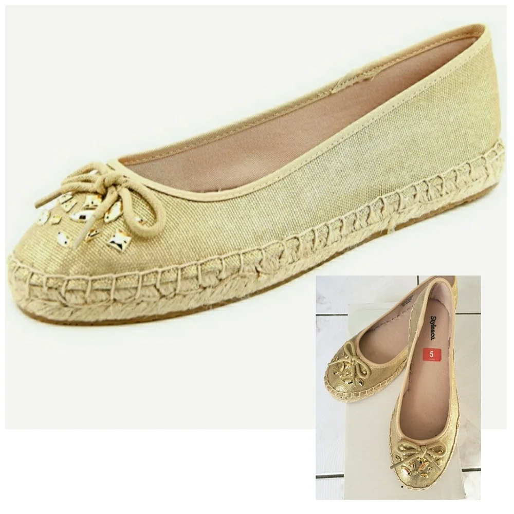 New STYLE & CO. Valorr Gold Canvas Espadrille size 5